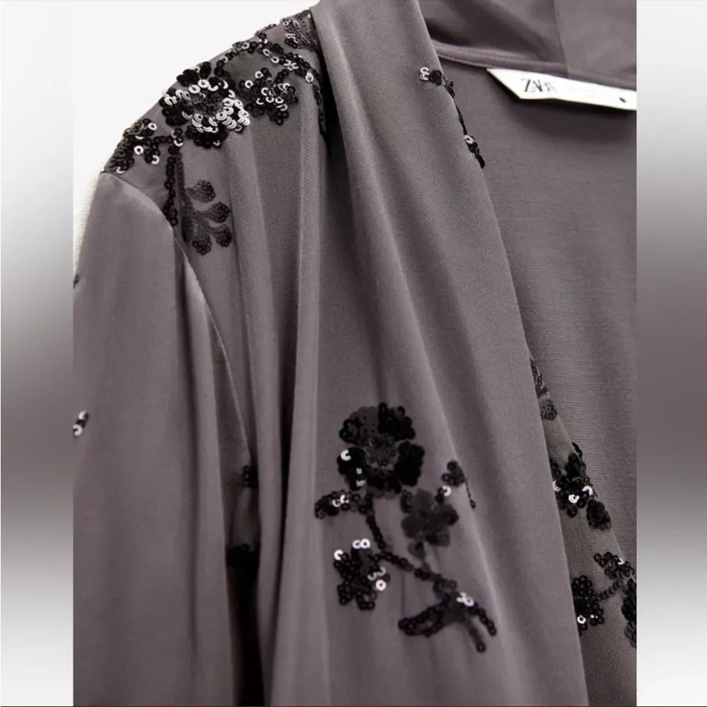 ⛔️ PENDING SALE⛔️ZARA SEQUIN EMBROIDERED WRAPBLOUSE MINK 2731/281/191/021 - Picture 12 of 12
